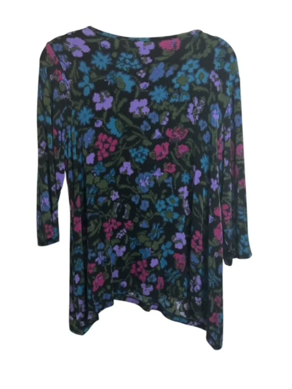Coldwater Creek Blouse Women's Petite Large Floral‎ Knit asymmetrical hem